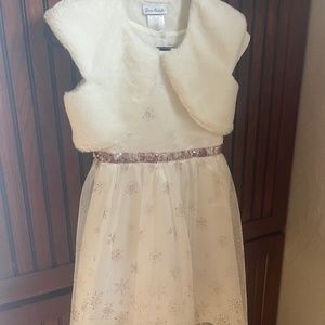Jona Michelle Big Girl's Rose-Gold Snowflakes Dress & Shug Set, Ivory, 8